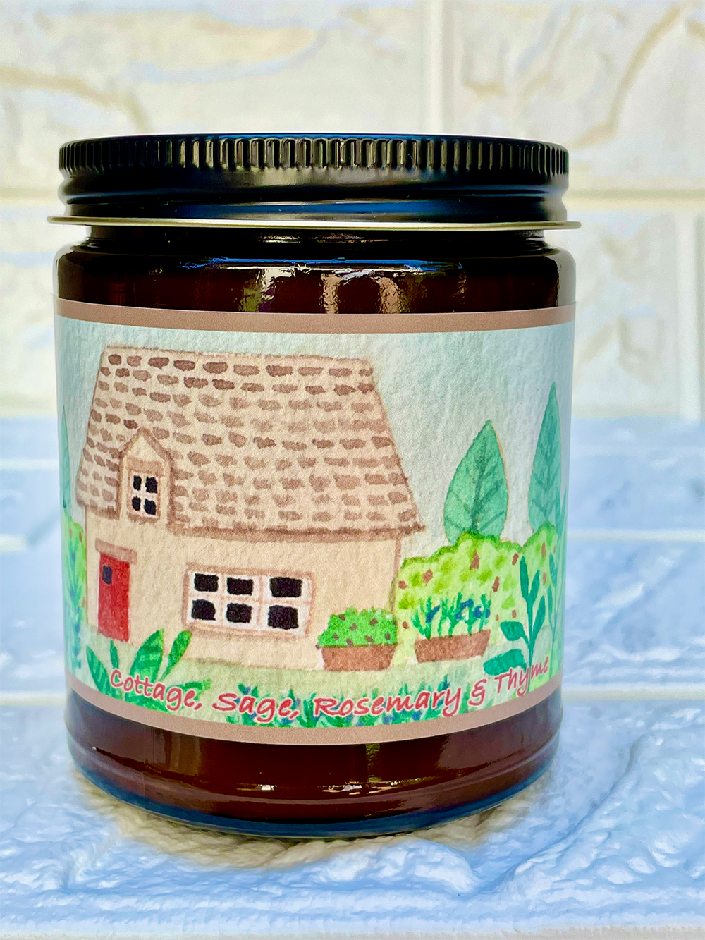 Cottage, Sage, Rosemary & Thyme | Essential Oil Candle in Amber Jar (9oz)