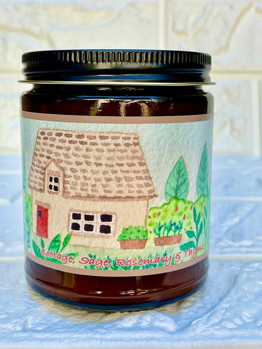 Cottage, Sage, Rosemary & Thyme | Essential Oil Candle in Amber Jar (9oz)