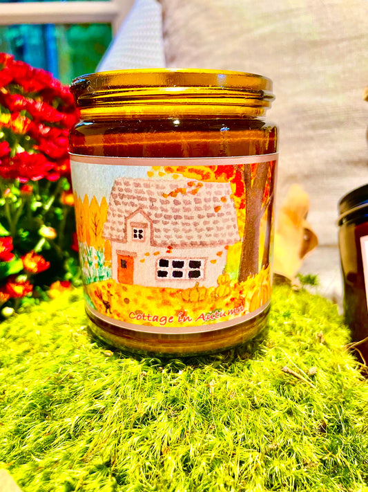 Cottage in Autumn | Essential Oil Candle in Amber Jar (9oz)