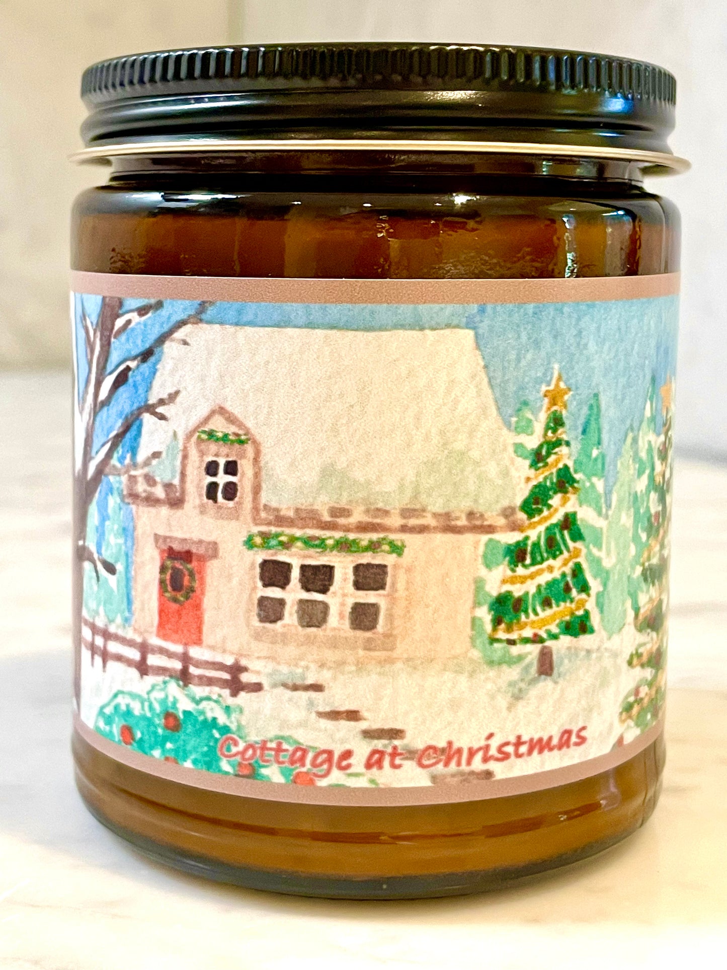 Cottage at Christmas | Essential Oil Candle in Amber Jar (9oz)